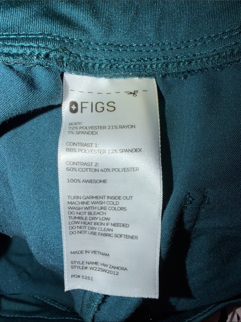 Figs Teal Drawstring Cargo Scrub Joggers with Pink Tie - Picture 4 of 4